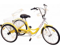 6-Speed 24" 3-Wheel Adult Tricycle Bicycle Trike Cruise Bike W/ Basket Yellow